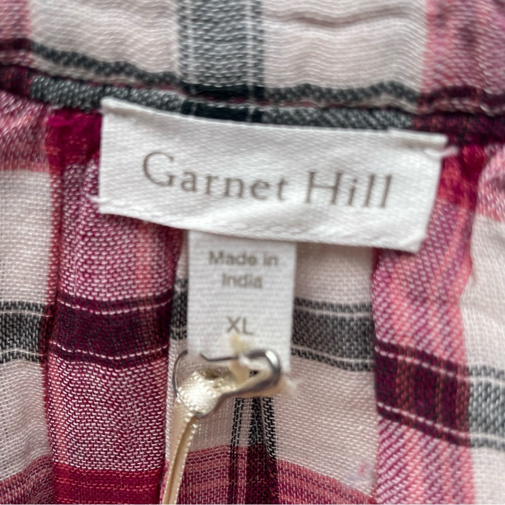 Garnet Hill - Plaid V-Neck Popover Womens Shirt- M - L - XL -100% Organic Cotton - Picture 5 of 9